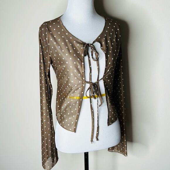 Motel Araceli Brown Polka Dot Tie-Front Top - Picture 3 of 9
